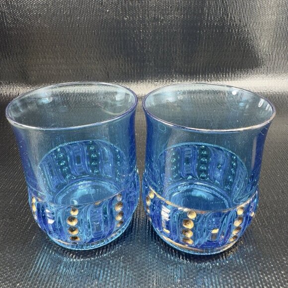 EAPG 1898 Riverside Olympia Glass Seed Pod Blue Tumblers Set Manganese 365nm UV - Picture 11 of 14